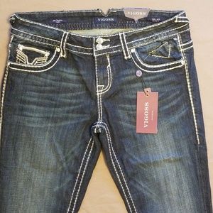 Vigoss Dublin Capri 11/12 Dark Wash Wht Stitch NWT